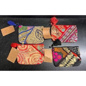 Lot of 4‎ Mar Boome Upcycled Patchwork Zip Coin Purses Boho Tassel Pouches 7"